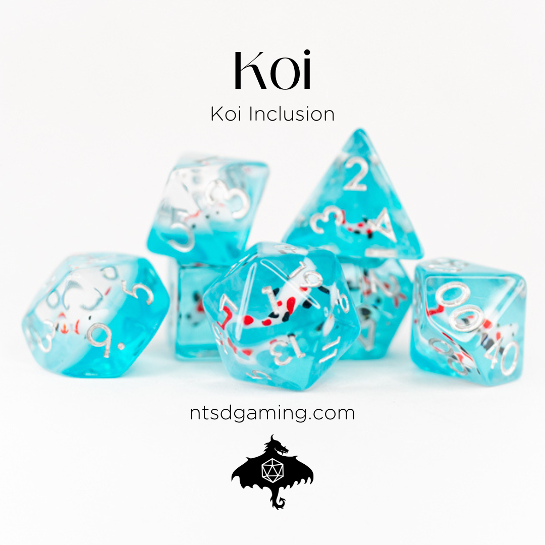 Koi | 7 Piece Acrylic Inclusion Dice Set - Emberglow Gaming