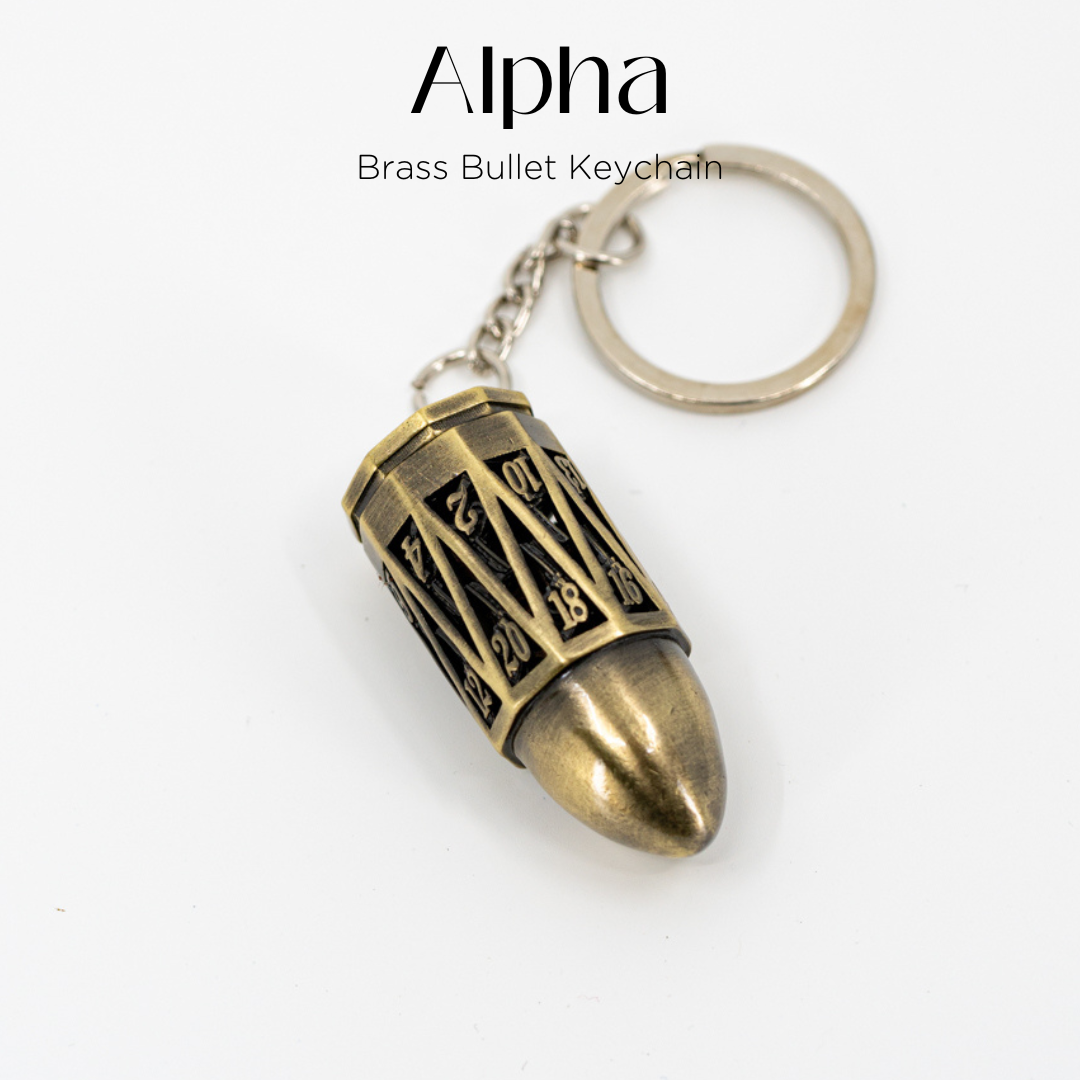 Alpha | Brass Bullet Keychain with Micro Metal Set - Emberglow Gaming