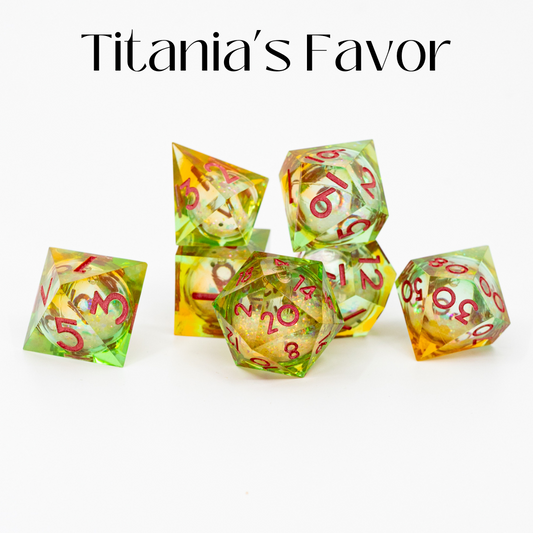 Titania's Favor | 7 Piece Liquid Core Dice Set - Emberglow Gaming