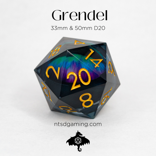 Grendel | Floating Eye Inclusion | 33MM Sharp Edge D20 - Emberglow Gaming