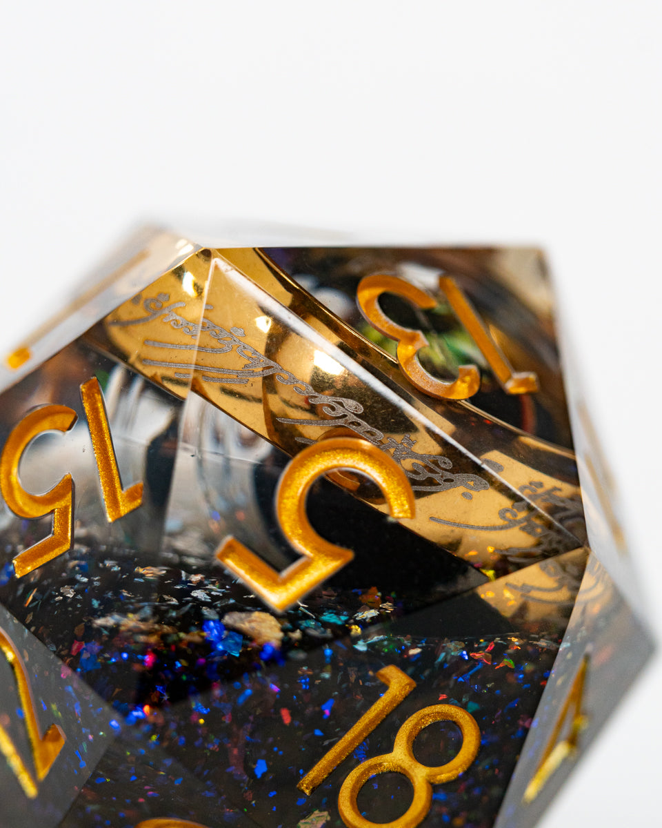 One Ring To Rule Them All | Gold Ring Inclusion | 33MM Sharp Edge D20 - Emberglow Gaming