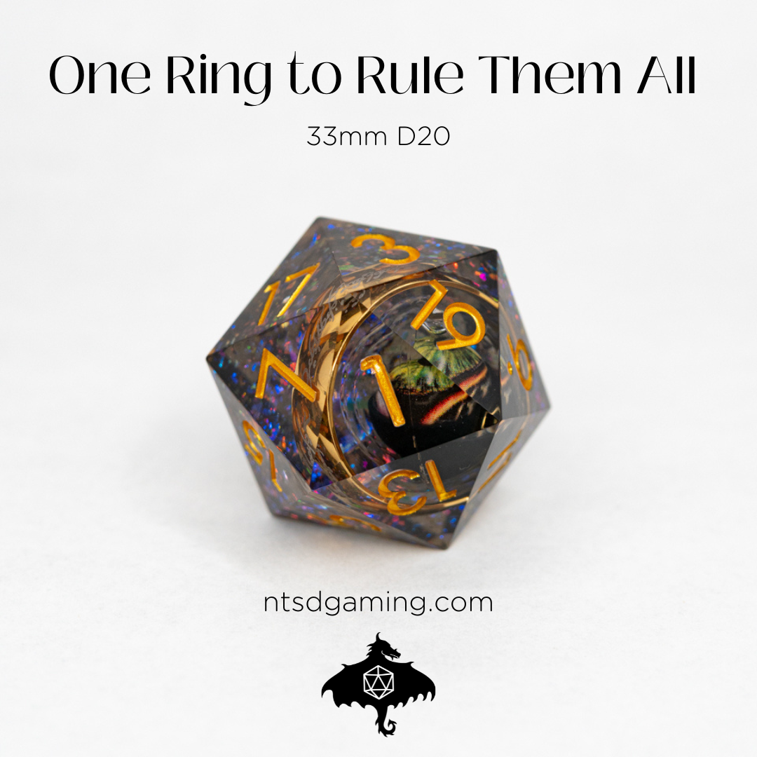 One Ring To Rule Them All | Gold Ring Inclusion | 33MM Sharp Edge D20 - Emberglow Gaming