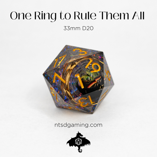 One Ring To Rule Them All | Gold Ring Inclusion | 33MM Sharp Edge D20 - Emberglow Gaming