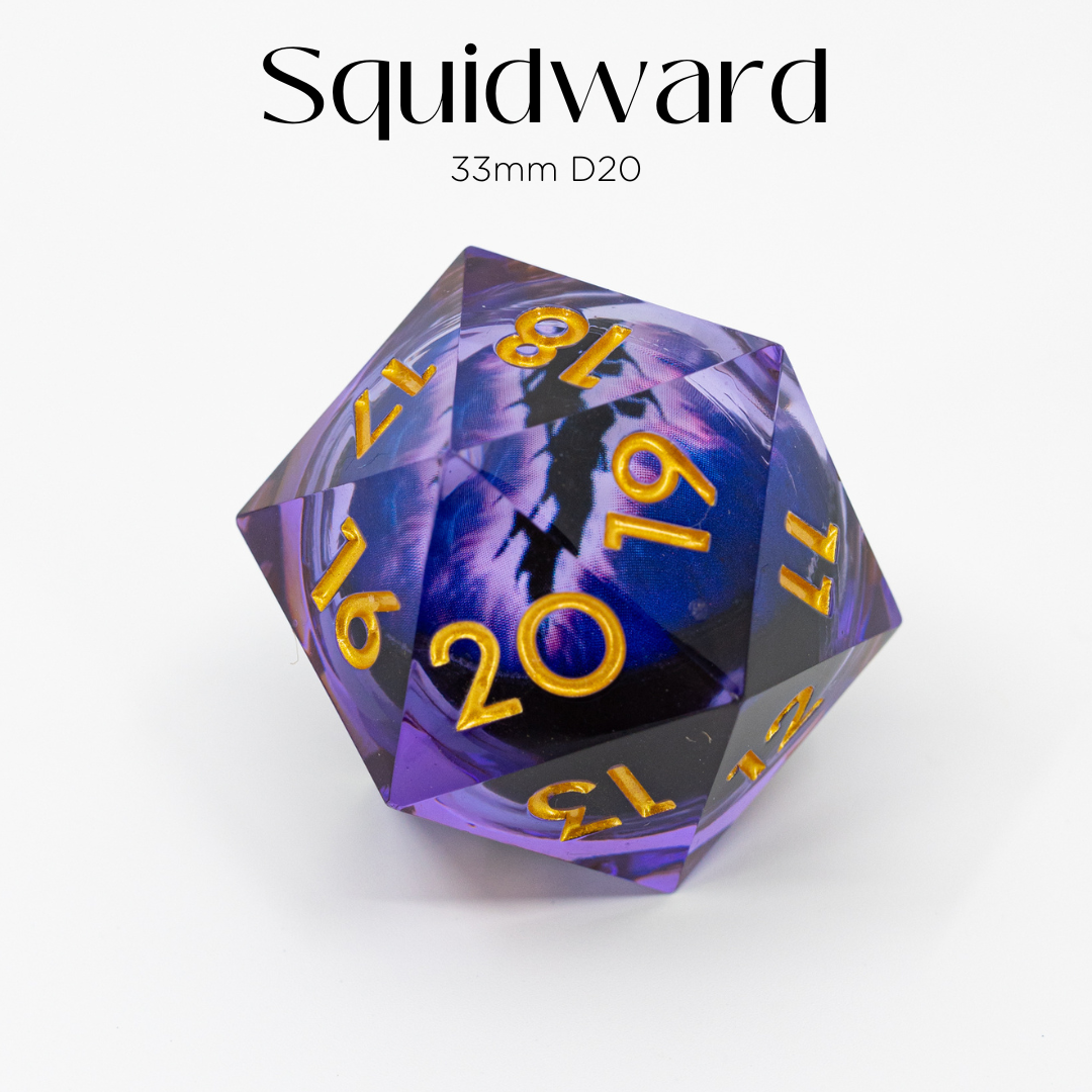 Squidward | Floating Eye Inclusion | 33MM Sharp Edge D20 - Emberglow Gaming