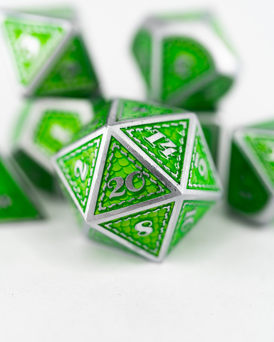 Ouroboros Hide | 7 Piece Metal Dice Set - Emberglow Gaming