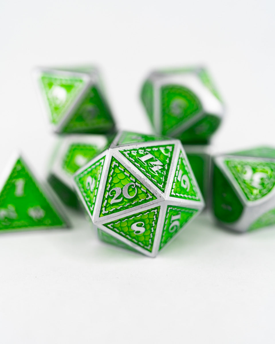 Ouroboros Hide | 7 Piece Metal Dice Set - Emberglow Gaming