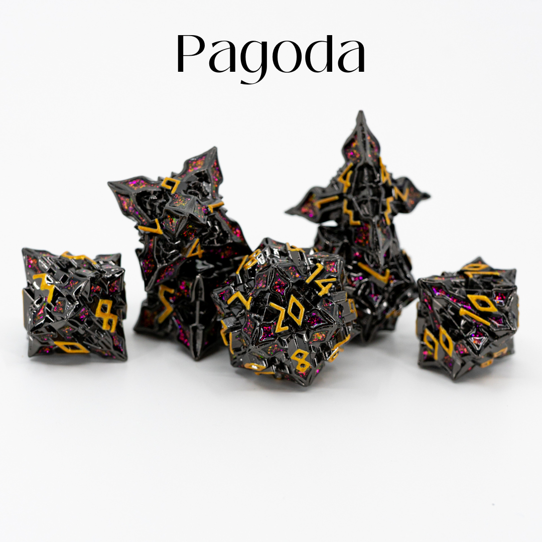 Pagoda | 7 Piece Metal Dice Set - Emberglow Gaming