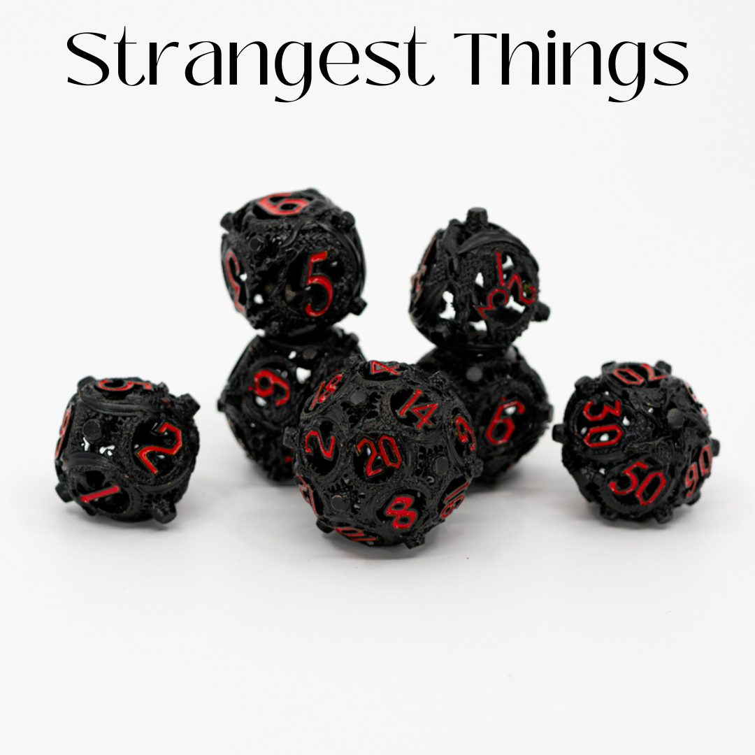 Strangest Things | 7 Piece Metal Dice Set - Emberglow Gaming