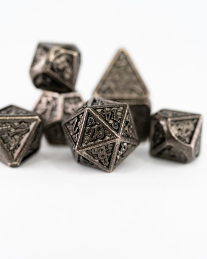 Basilisk Hide | 7 Piece Metal Dice Set - Emberglow Gaming