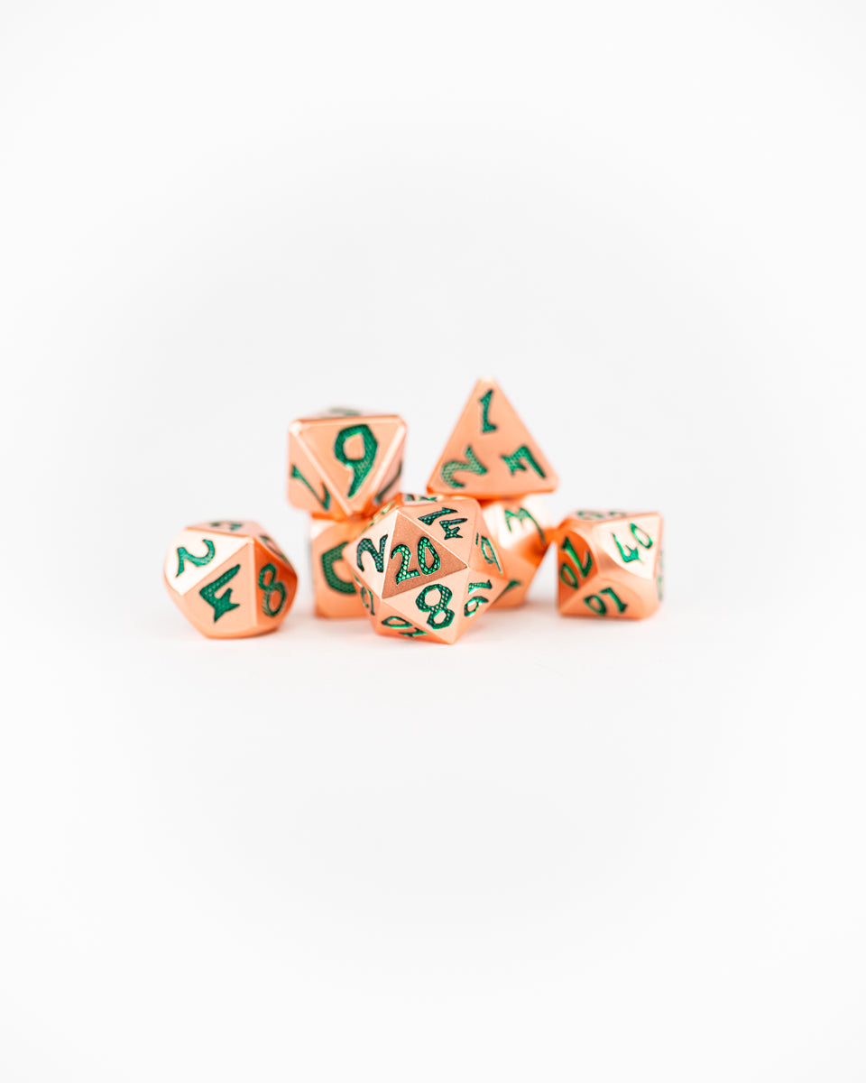 Ankh | Large Font | 7 Piece Metal Dice Set - Emberglow Gaming