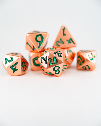 Ankh | Large Font | 7 Piece Metal Dice Set - Emberglow Gaming