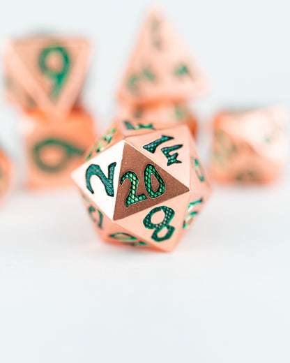 Ankh | Large Font | 7 Piece Metal Dice Set - Emberglow Gaming