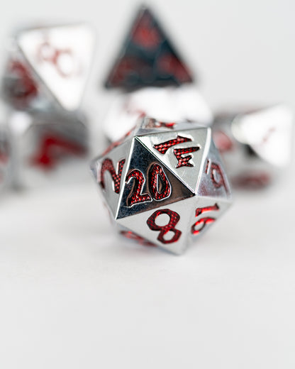 Cat O' Nine Tails | Large Font | 7 Piece Metal Dice Set - Emberglow Gaming