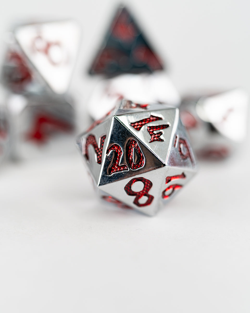 Cat O' Nine Tails | Large Font | 7 Piece Metal Dice Set - Emberglow Gaming