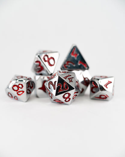 Cat O' Nine Tails | Large Font | 7 Piece Metal Dice Set - Emberglow Gaming