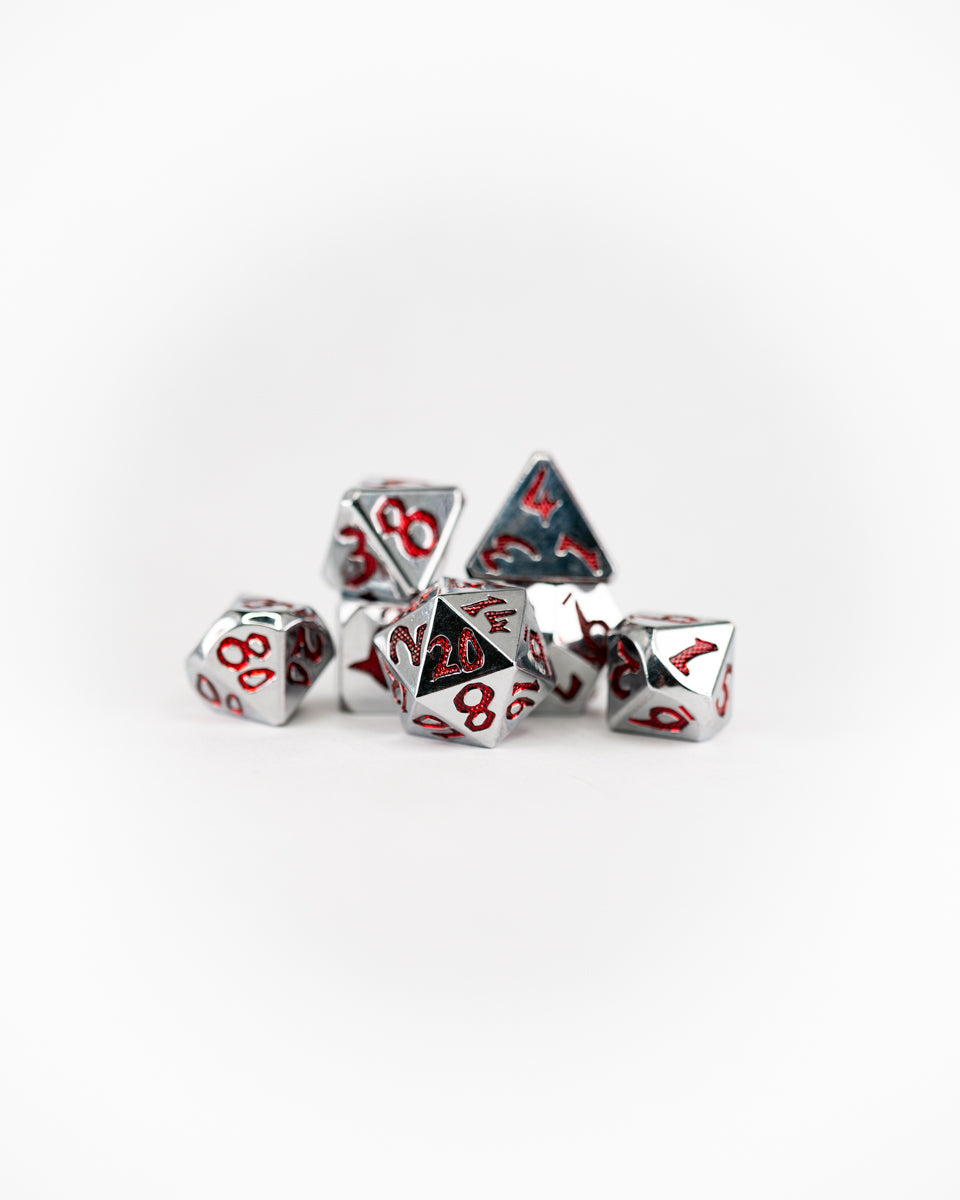 Cat O' Nine Tails | Large Font | 7 Piece Metal Dice Set - Emberglow Gaming