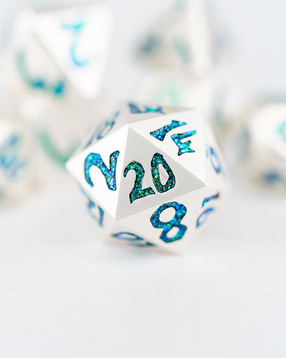 Selesnya | Large Font | 7 Piece Metal Dice Set - Emberglow Gaming