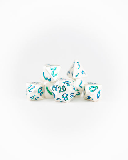 Selesnya | Large Font | 7 Piece Metal Dice Set - Emberglow Gaming