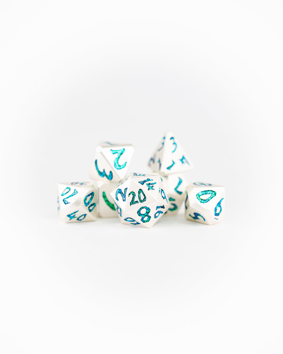 Selesnya | Large Font | 7 Piece Metal Dice Set - Emberglow Gaming