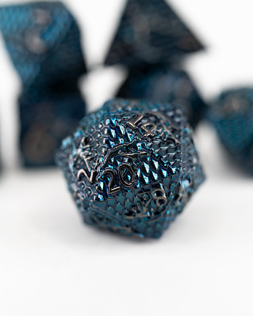 Blighted Sapphires | 7 Piece Metal Dice Set - Emberglow Gaming