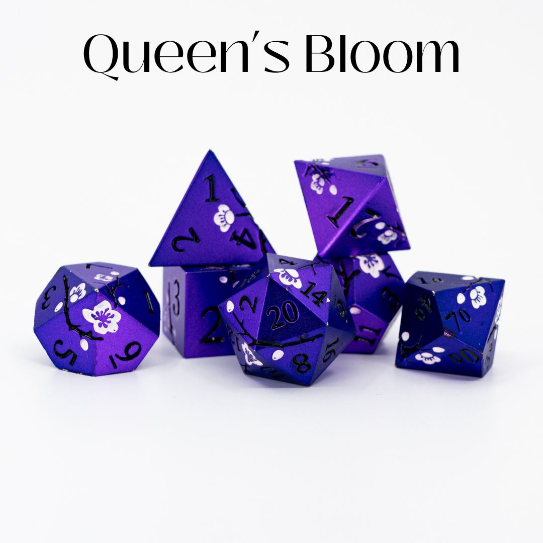 Queen's Bloom | 7 Piece Metal Dice Set - Emberglow Gaming