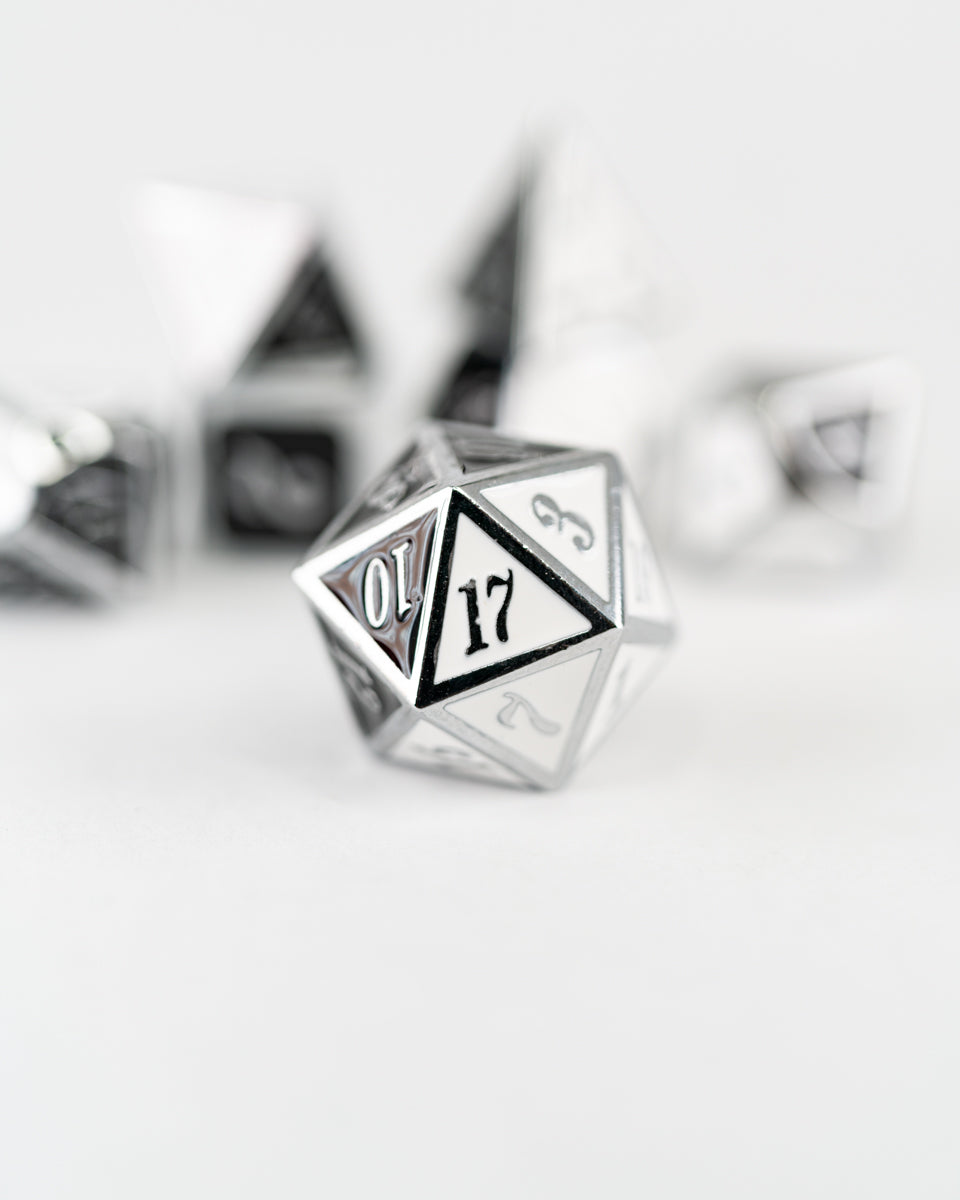 Ghost in the Machine | 7 Piece Metal Dice Set - Emberglow Gaming