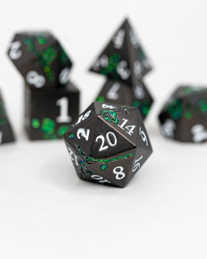 Vine Whip | Etched Flowers | 7 Piece Metal Dice Set - Emberglow Gaming