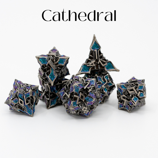 Cathedral | 7 Piece Metal Dice Set - Emberglow Gaming