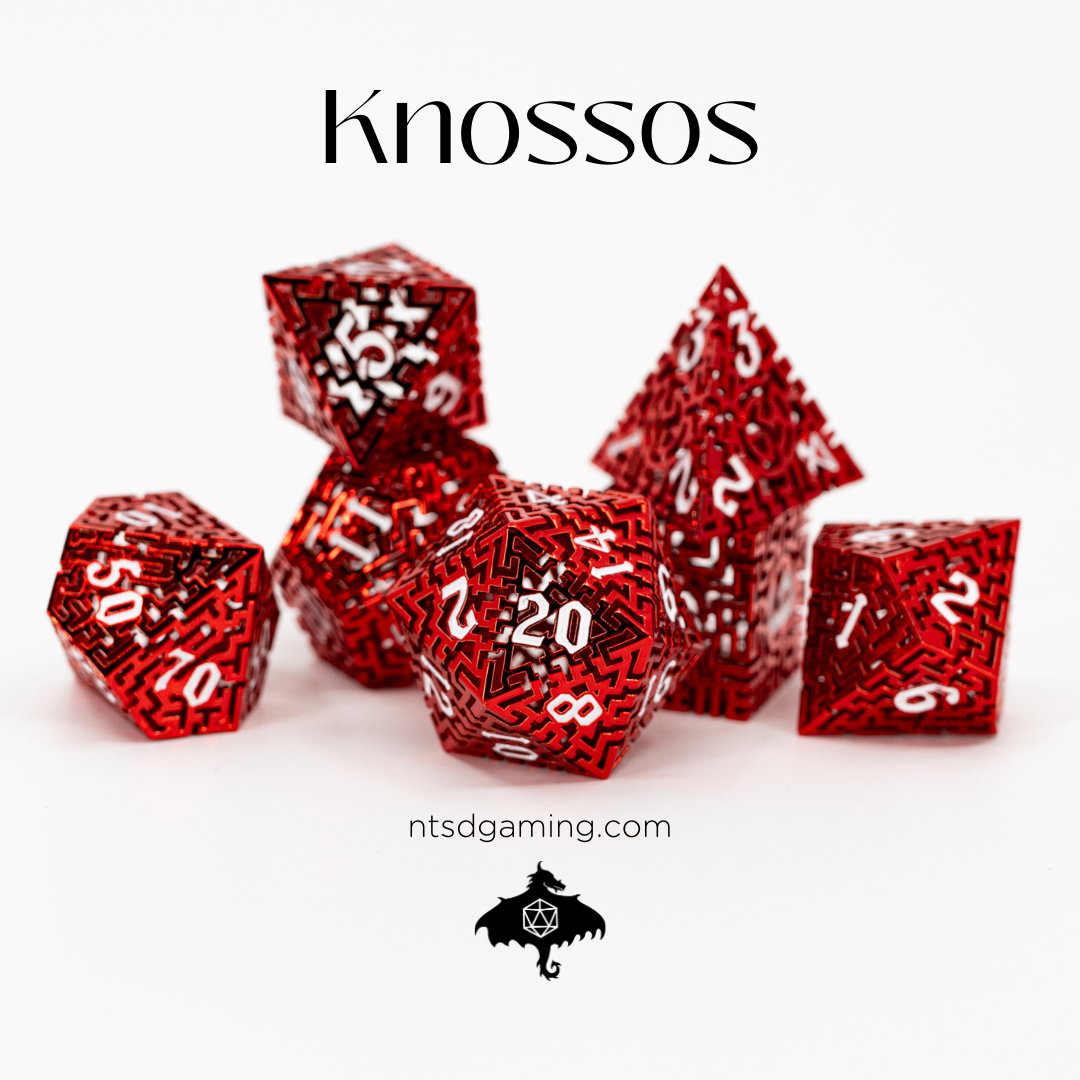 Knossos | Hollow Maze | 7 Piece Metal Dice Set - Emberglow Gaming