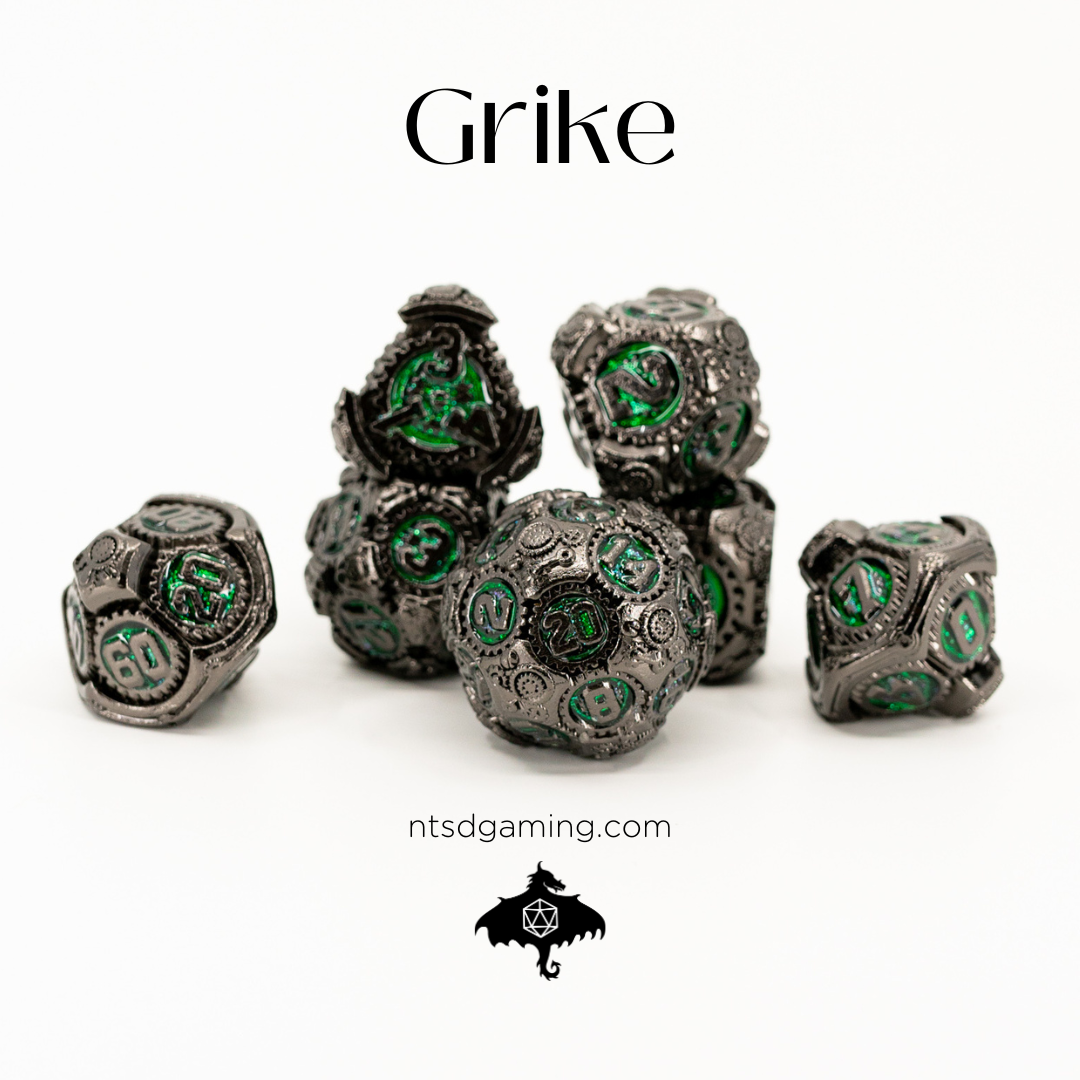 Grike | 7 Piece Metal Dice Set - Emberglow Gaming