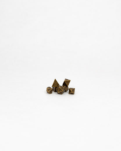 Jackrock | Brass | 7 Piece Micro Mini Metal Dice Set - Emberglow Gaming