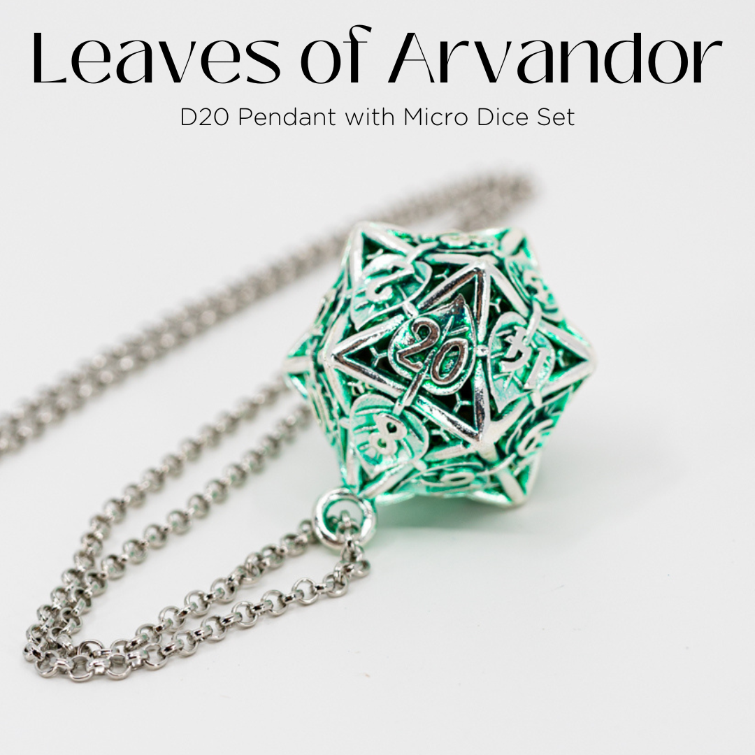 Leaves of Arvandor | D20 Leaf Pendant with Micro Metal Set - Emberglow Gaming