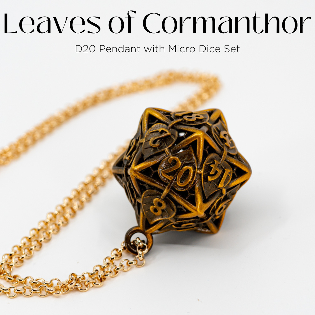 Leaves of Cormanthor | D20 Leaf Pendant with Micro Metal Set - Emberglow Gaming