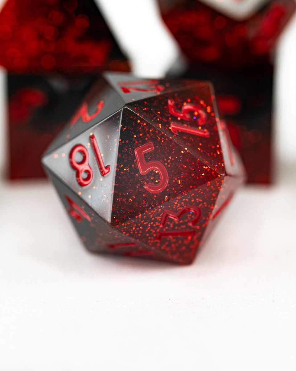 Red Wedding | 7 Piece Sharp Edge Resin Dice Set - Emberglow Gaming