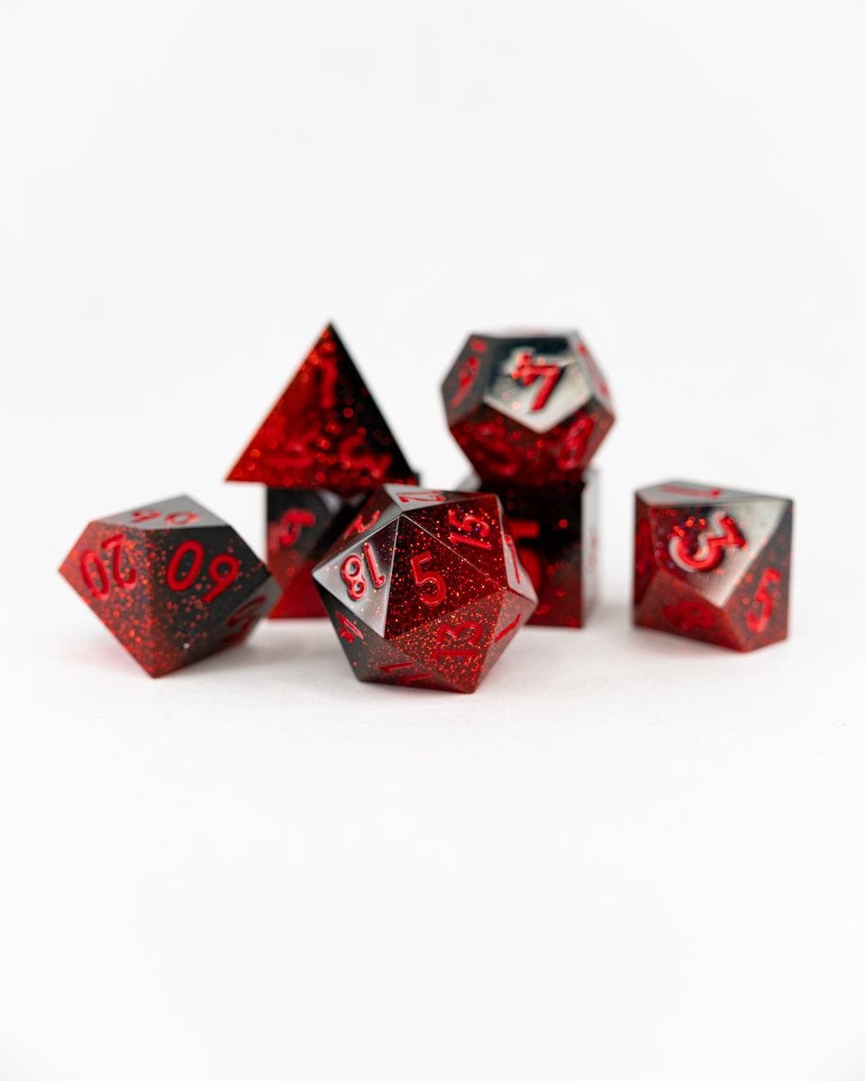 Red Wedding | 7 Piece Sharp Edge Resin Dice Set - Emberglow Gaming