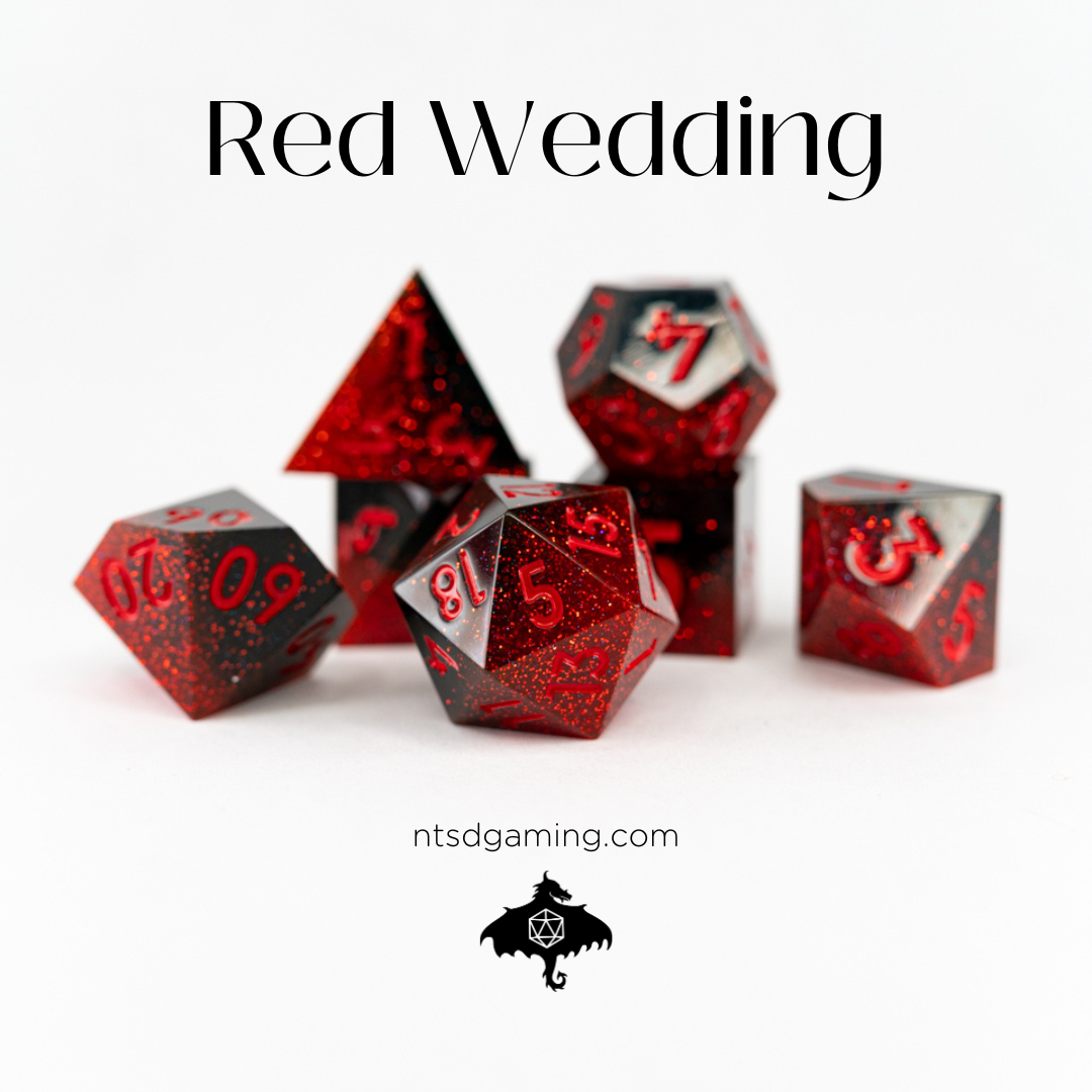 Red Wedding | 7 Piece Sharp Edge Resin Dice Set - Emberglow Gaming