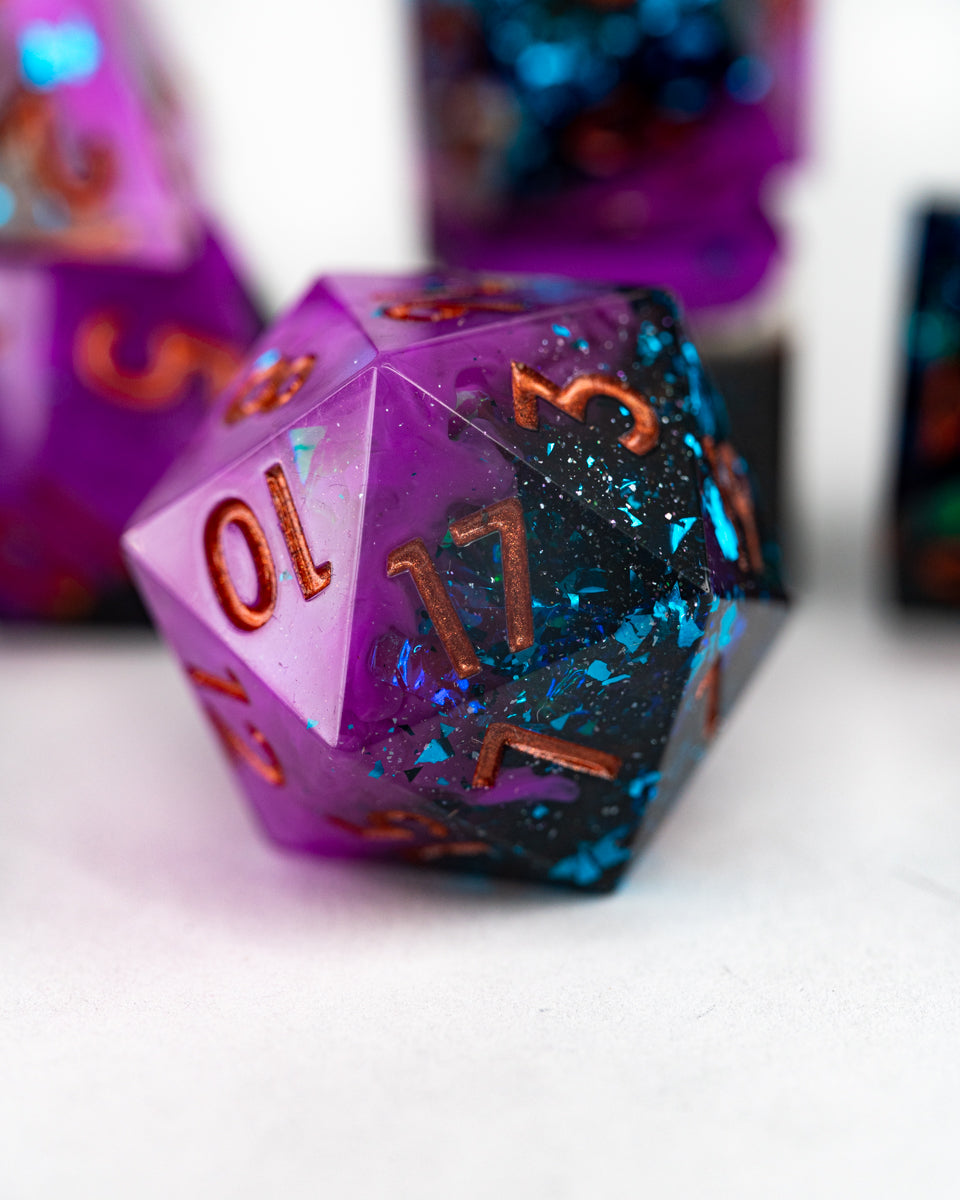 Moonbrush Call | 7 Piece Sharp Edge Resin Dice Set - Emberglow Gaming