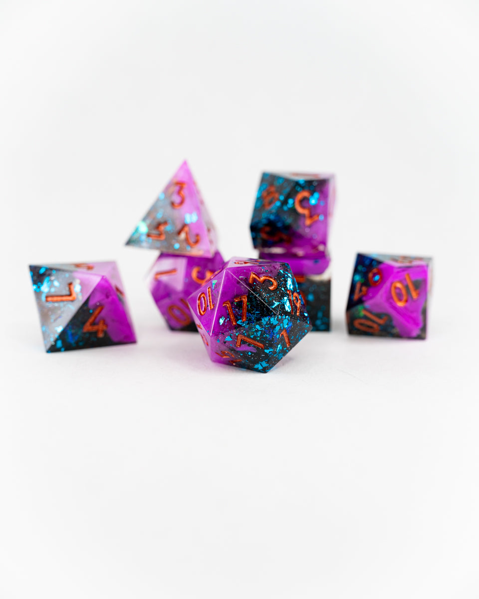 Moonbrush Call | 7 Piece Sharp Edge Resin Dice Set - Emberglow Gaming