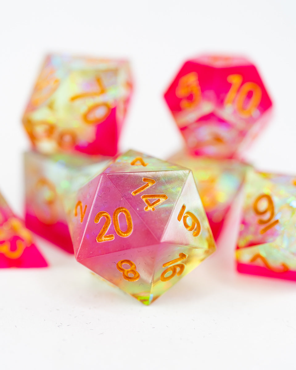 Chaos Burst | 7 Piece Sharp Edge Resin Dice Set - Emberglow Gaming