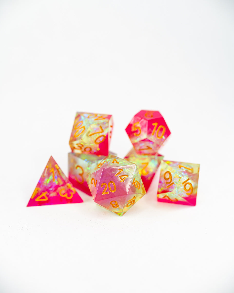 Chaos Burst | 7 Piece Sharp Edge Resin Dice Set - Emberglow Gaming