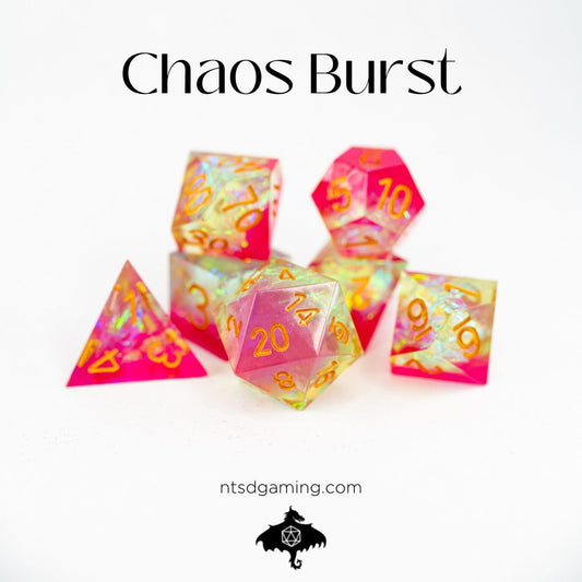 Chaos Burst | 7 Piece Sharp Edge Resin Dice Set - Emberglow Gaming