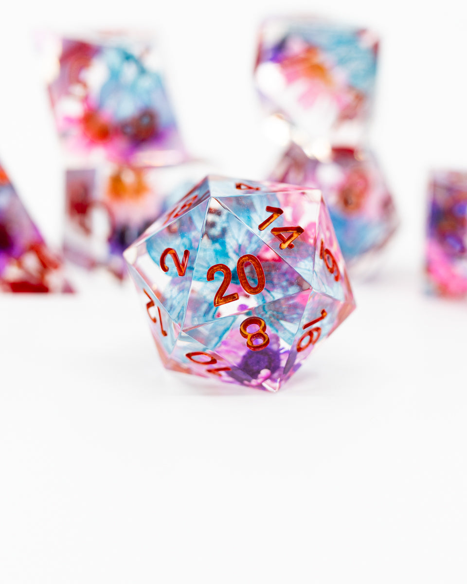 Konohana Spring | 7 Piece Sharp Edge Resin Dice Set - Emberglow Gaming