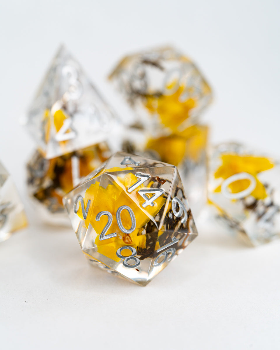 Athelas | 7 Piece Sharp Edge Resin Dice Set - Emberglow Gaming