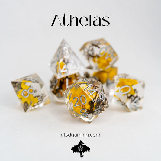 Athelas | 7 Piece Sharp Edge Resin Dice Set - Emberglow Gaming