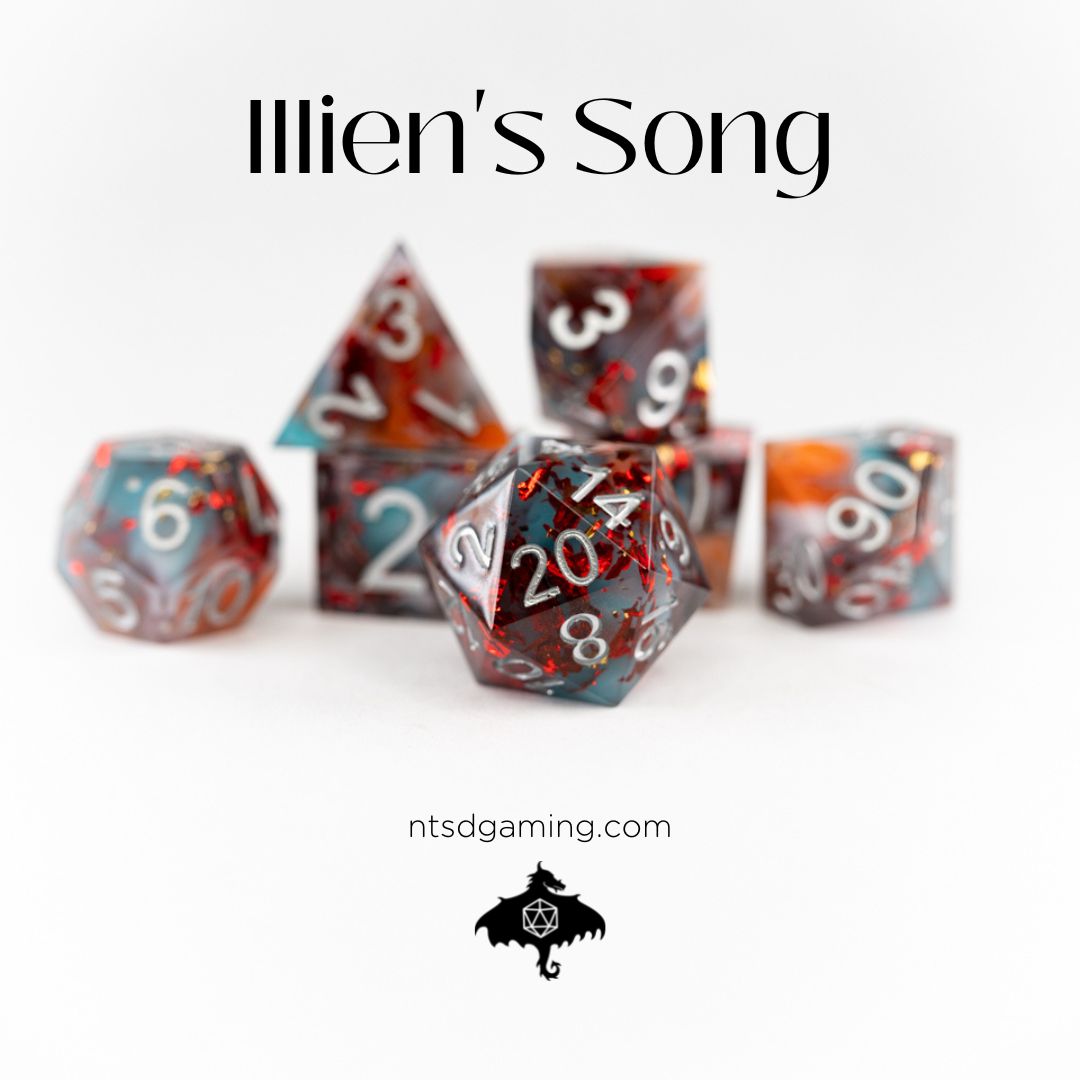 Illien's Song | 7 Piece Sharp Edge Resin Dice Set - Emberglow Gaming