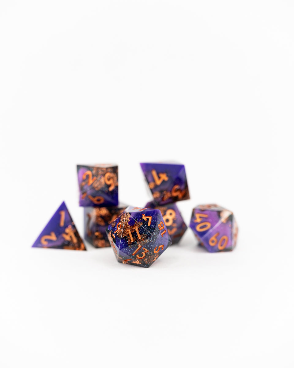 Keybinders | 7 Piece Sharp Edge Resin Dice Set - Emberglow Gaming