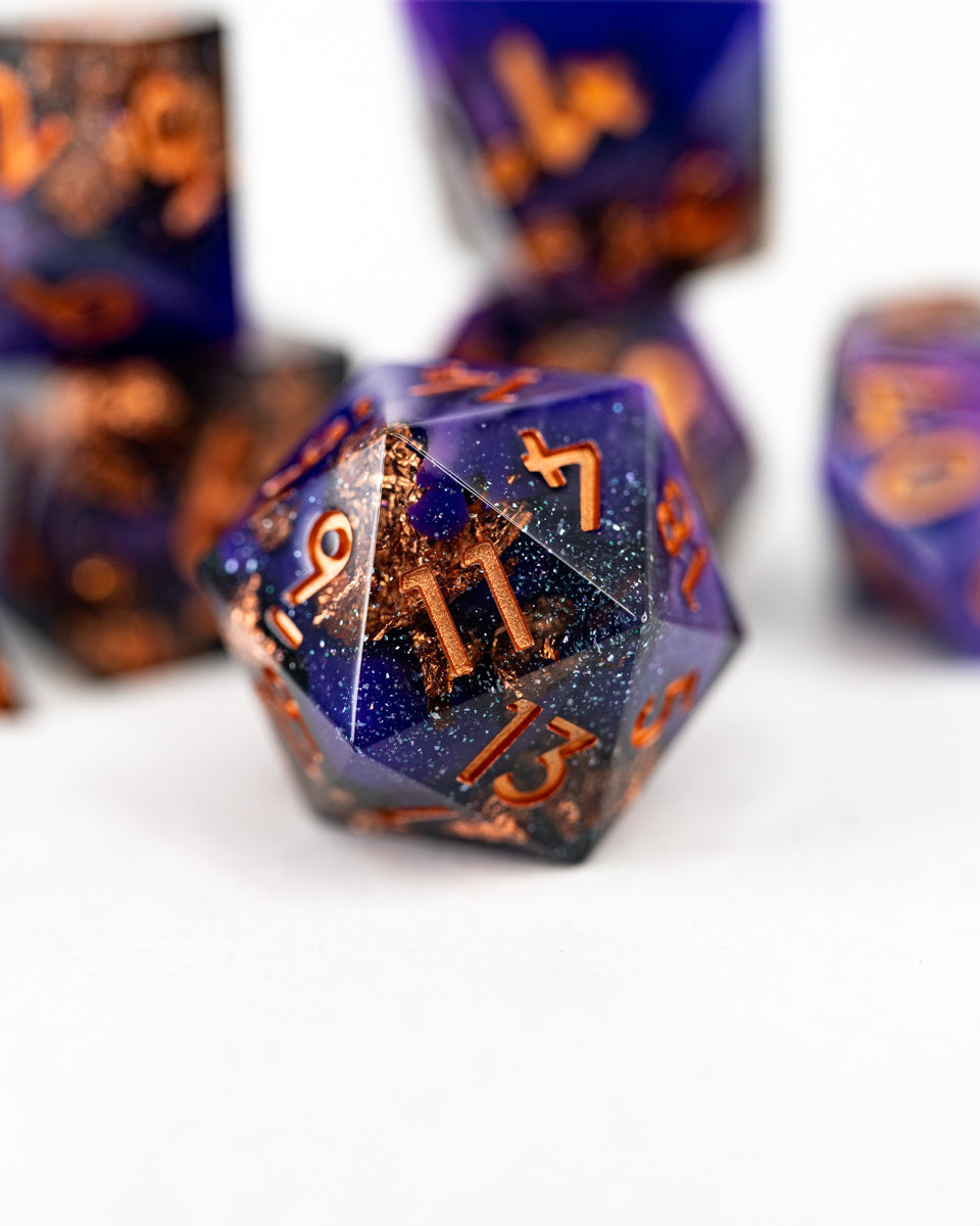 Keybinders | 7 Piece Sharp Edge Resin Dice Set - Emberglow Gaming