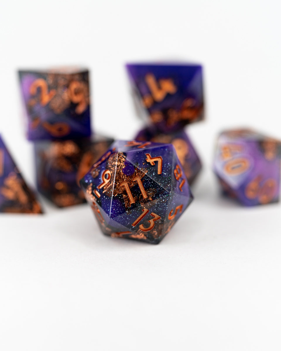 Keybinders | 7 Piece Sharp Edge Resin Dice Set - Emberglow Gaming