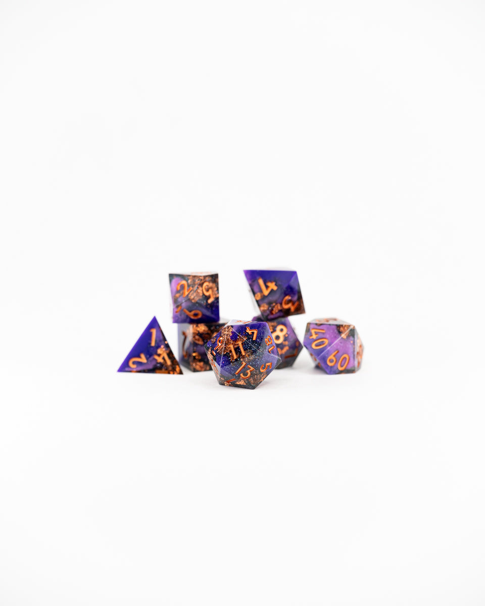 Keybinders | 7 Piece Sharp Edge Resin Dice Set - Emberglow Gaming