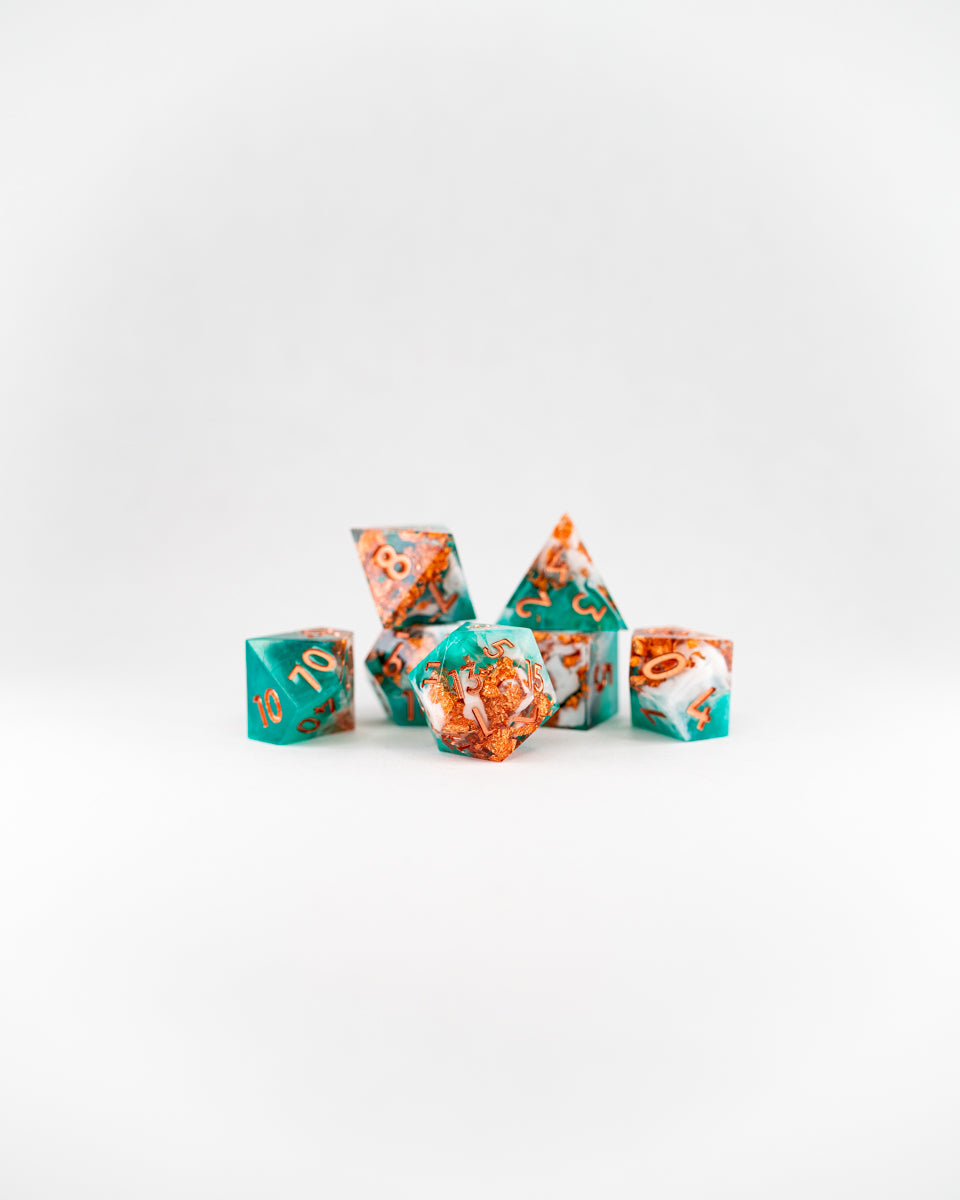 Locklost | 7 Piece Sharp Edge Resin Dice Set - Emberglow Gaming